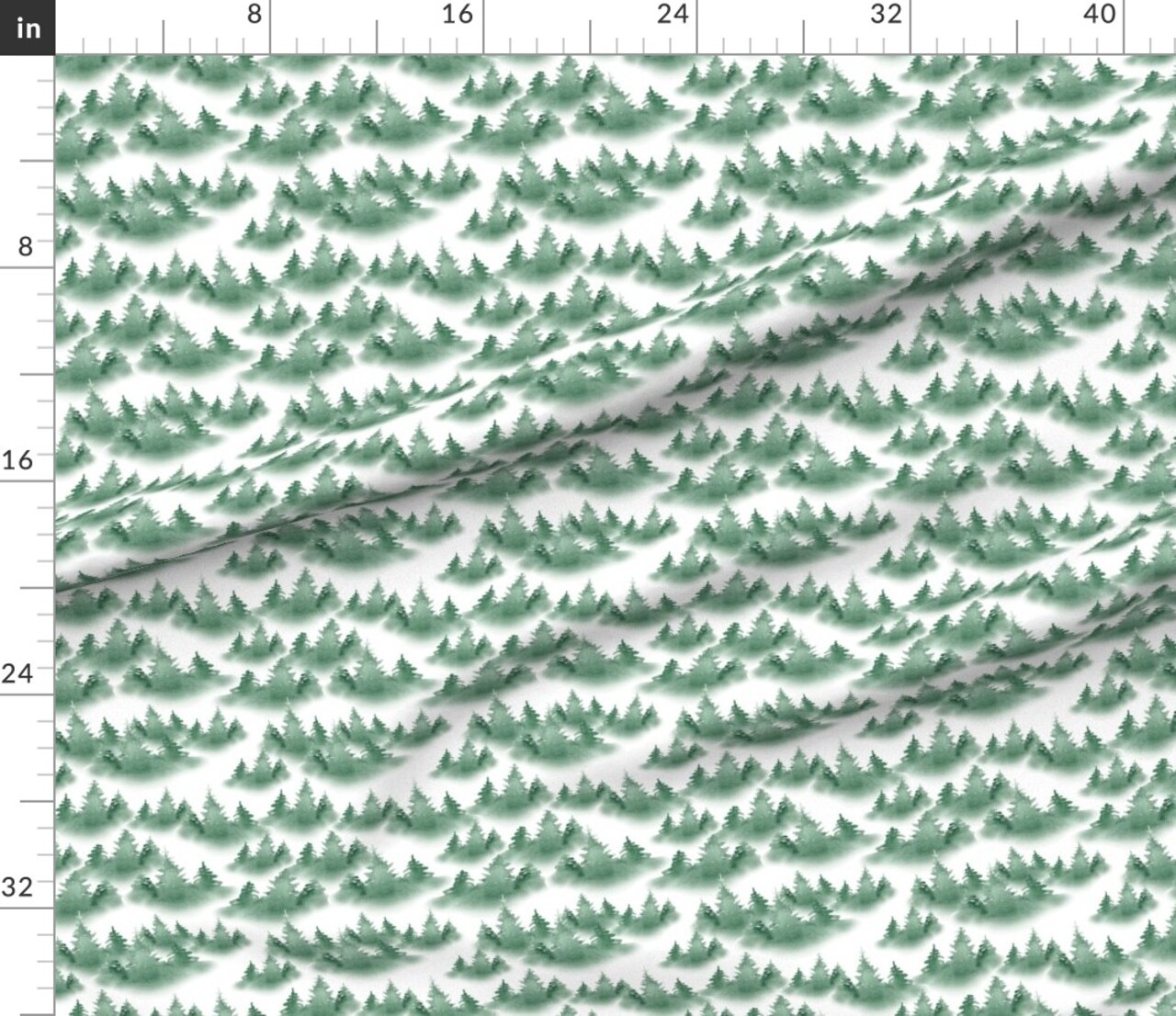 Woodland Pine Conifers Green White Pacific Northwest Forest Fog Mist Custom Printed Fabric by Spoonflower Various Fabrics by the Yard or Fat Quarter
